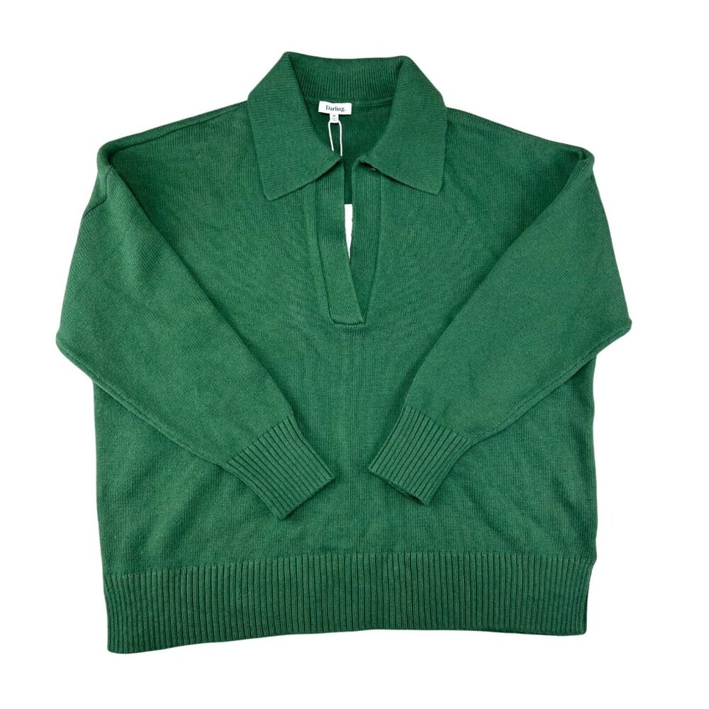 Darling Women Green 3/4 Length Sleeve Collared Knit Sweater Pullover Medium - Picture 2 of 13